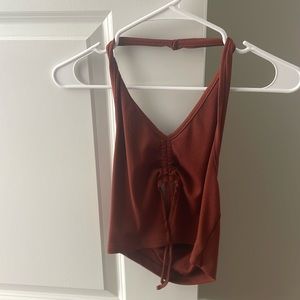 Shein halter top maroon tie front crop top